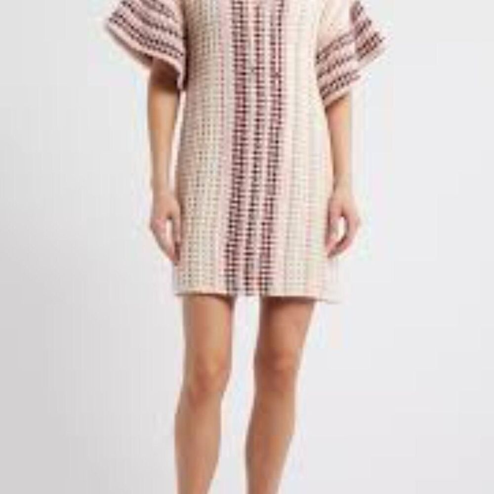 Saylor Allirra Open Stitch Knit Shift Cotton Minidress Pink Multi- SZ L